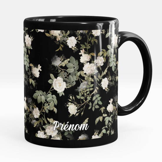 Taza personalizada totalmente negra - Flores