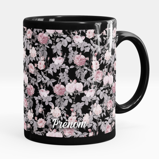 Taza personalizada totalmente negra - Flores