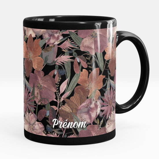 Taza personalizada totalmente negra - Flores