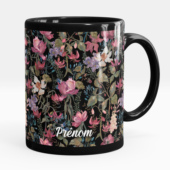 Taza personalizada totalmente negra - Flores
