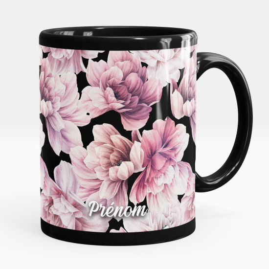 Taza personalizada totalmente negra - Flores