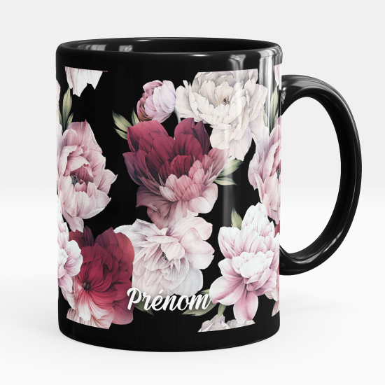 Taza personalizada totalmente negra - Flores