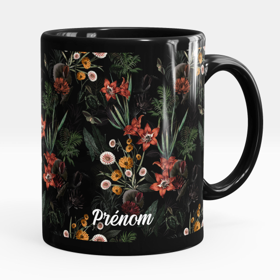 Taza personalizada totalmente negra - Flores