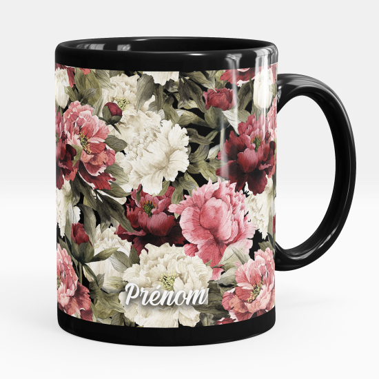 Taza personalizada totalmente negra - Flores