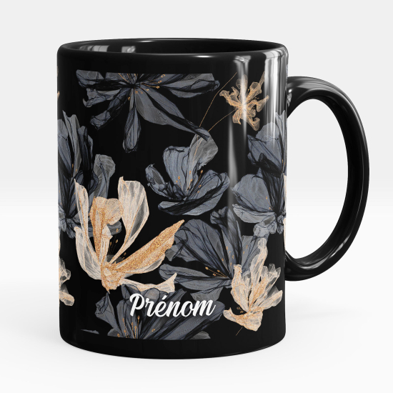 Taza personalizada totalmente negra - Flores