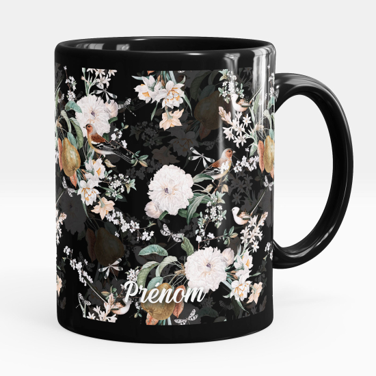 Taza personalizada totalmente negra - Flores