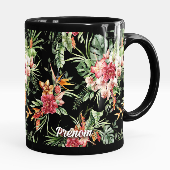 Taza personalizada totalmente negra - Flores