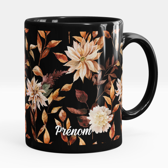 Taza personalizada totalmente negra - Flores