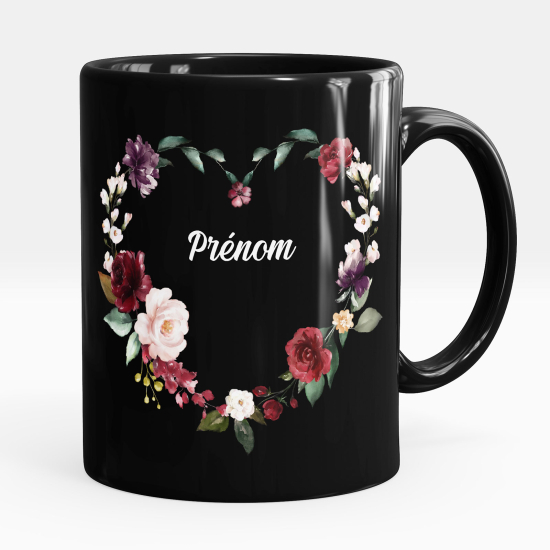Taza personalizada totalmente negra - Flores corazón