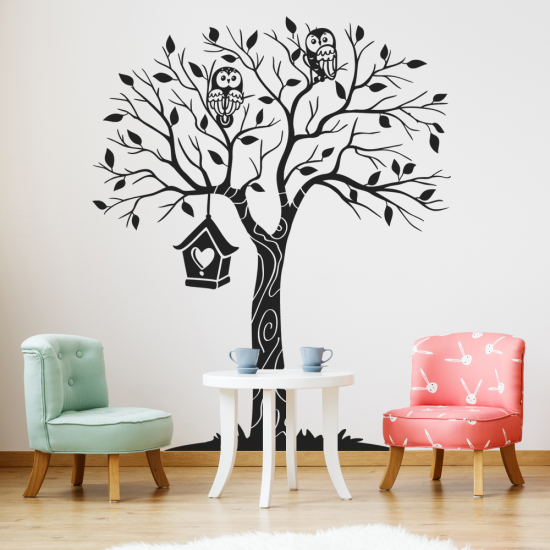 Vinilo Adhesivo Decorativo - Árbol Búhos