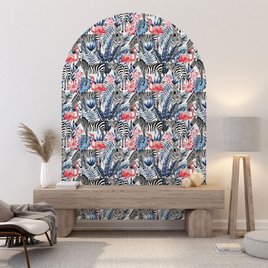 Vinilo Adhesivo Decorativo Arco - Cebras Flamencos Rosados