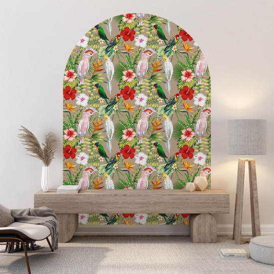 Vinilo Adhesivo Decorativo Arco - Flores Pájaros