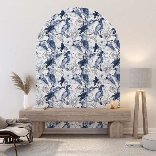 Vinilo Adhesivo Decorativo Arco - Flores Pájaros