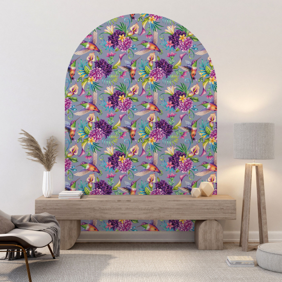 Vinilo Adhesivo Decorativo Arco - Flores Pájaros