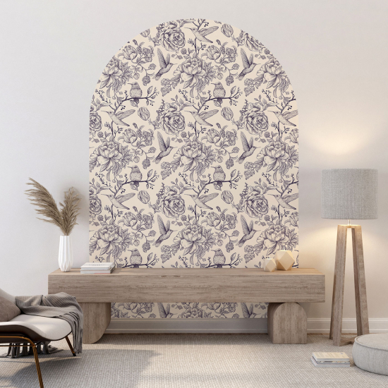 Vinilo Adhesivo Decorativo Arco - Flores Pájaros