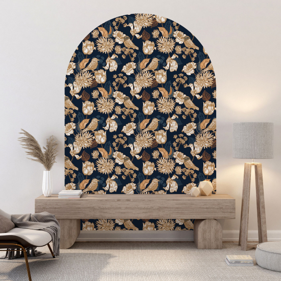 Vinilo Adhesivo Decorativo Arco - Flores Pájaros