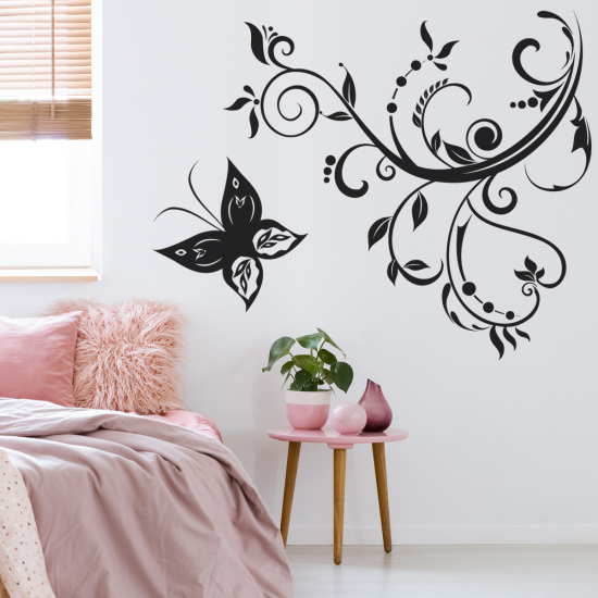 Vinilo Adhesivo Decorativo - Flores Mariposa