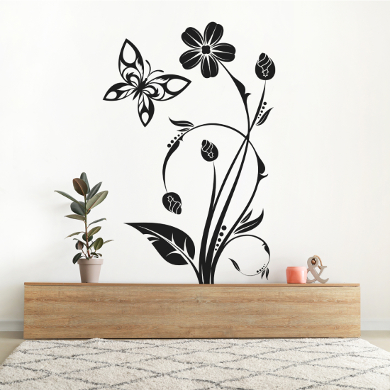 Vinilo Adhesivo Decorativo - Flores Mariposa