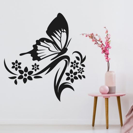 Vinilo Adhesivo Decorativo - Flores Mariposa
