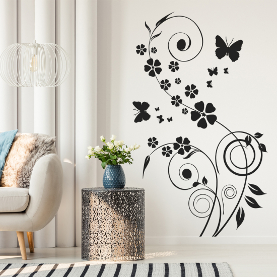Vinilo Adhesivo Decorativo - Flores Mariposas