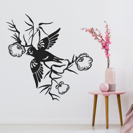 Vinilo Adhesivo Decorativo - Flores Pájaro