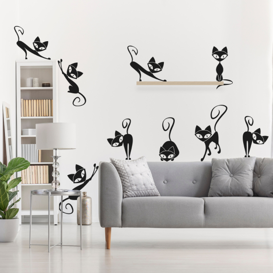 Vinilo Adhesivo Decorativo - Kit 9 Gatos