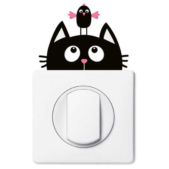 Vinilo Adhesivo Decorativo para interruptores - Gato y pájaro
