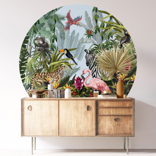 Vinilo Adhesivo Decorativo Redondo - Animales de la jungla