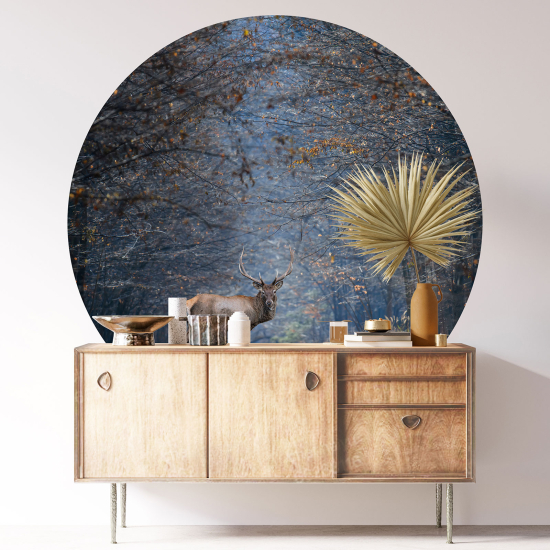 Vinilo Adhesivo Decorativo Redondo - Bosque Ciervo