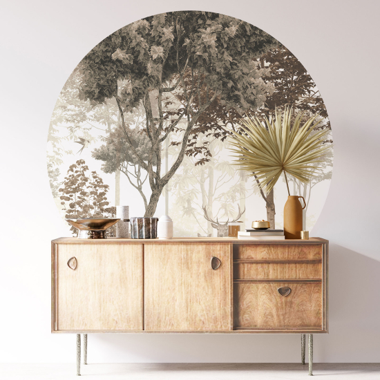 Vinilo Adhesivo Decorativo Redondo - Bosque Ciervos