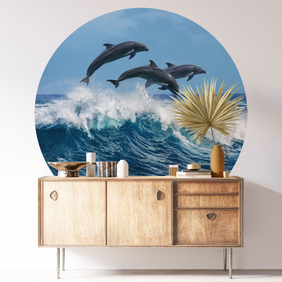 Vinilo Adhesivo Decorativo Redondo - Delfines