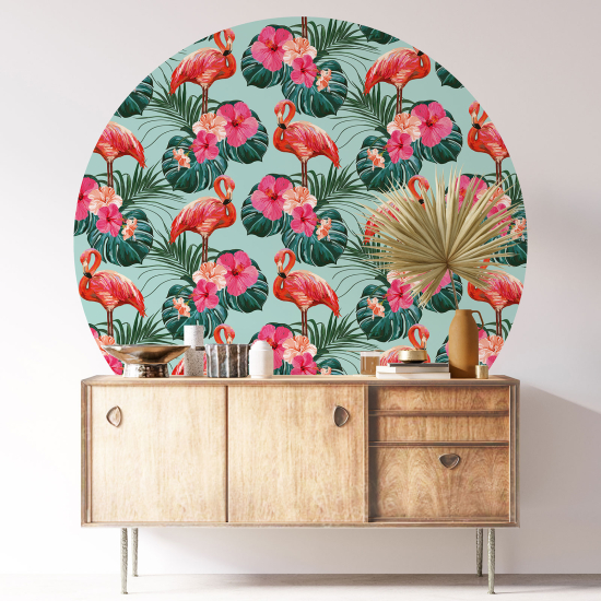 Vinilo Adhesivo Decorativo Redondo - Flamencos Rosados