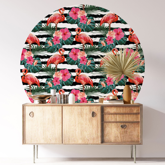 Vinilo Adhesivo Decorativo Redondo - Flamencos Rosados