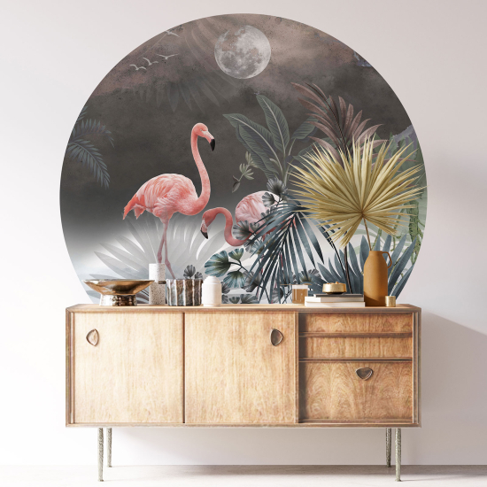 Vinilo Adhesivo Decorativo Redondo - Flamencos Rosados