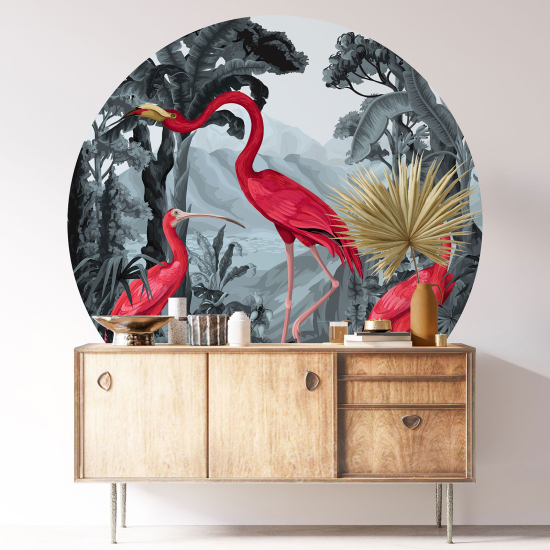 Vinilo Adhesivo Decorativo Redondo - Flamencos Rosados