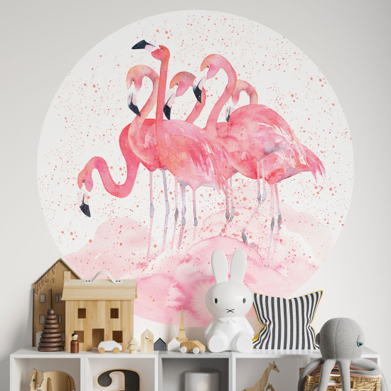 Vinilo Adhesivo Decorativo Redondo - Flamencos rosas