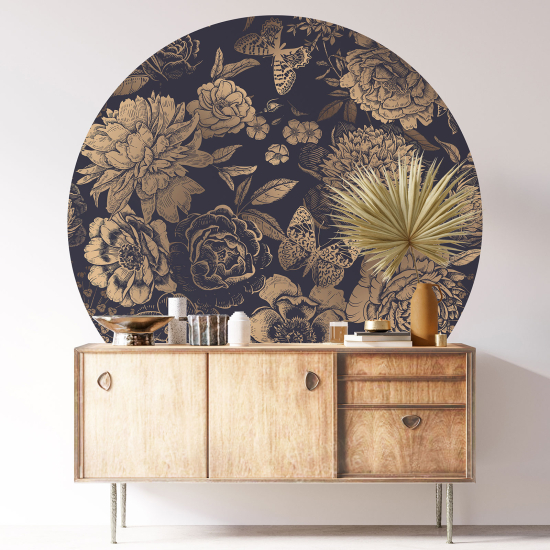 Vinilo Adhesivo Decorativo Redondo - Flores Mariposas