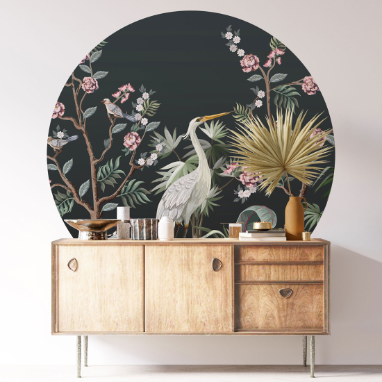 Vinilo Adhesivo Decorativo Redondo - Flores Pájaro