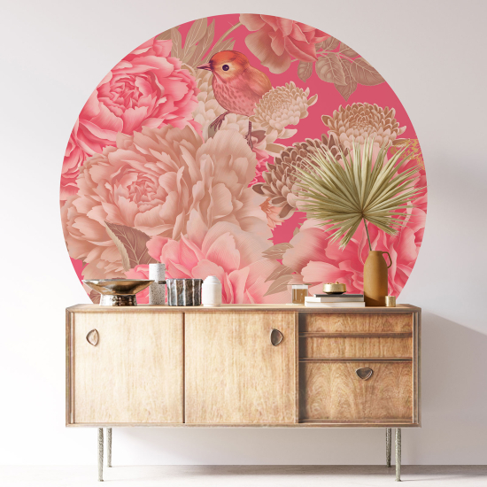 Vinilo Adhesivo Decorativo Redondo - Flores Pájaro