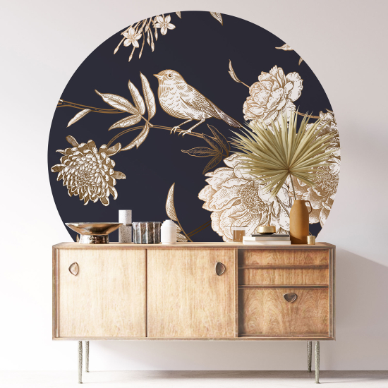 Vinilo Adhesivo Decorativo Redondo - Flores Pájaro