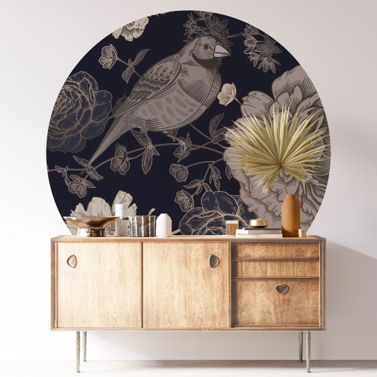 Vinilo Adhesivo Decorativo Redondo - Flores Pájaro