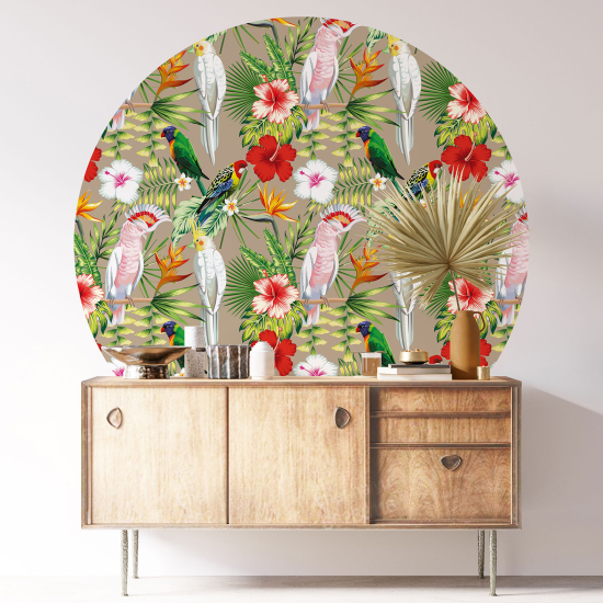 Vinilo Adhesivo Decorativo Redondo - Flores Pájaros