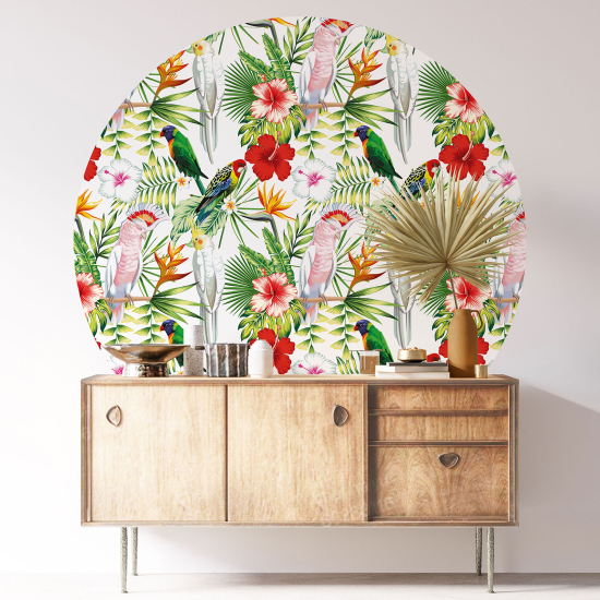 Vinilo Adhesivo Decorativo Redondo - Flores Pájaros