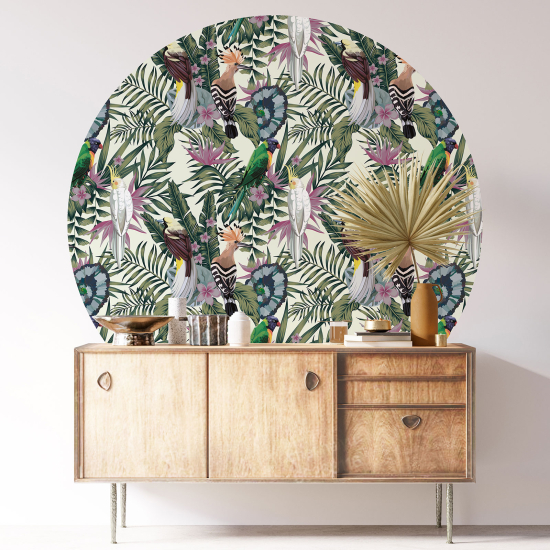 Vinilo Adhesivo Decorativo Redondo - Flores Pájaros