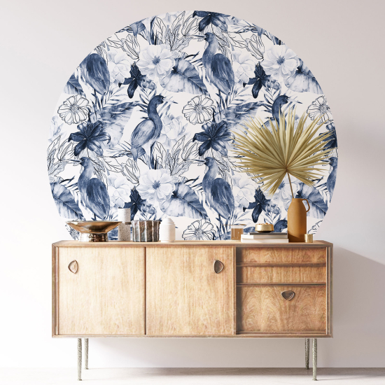 Vinilo Adhesivo Decorativo Redondo - Flores Pájaros