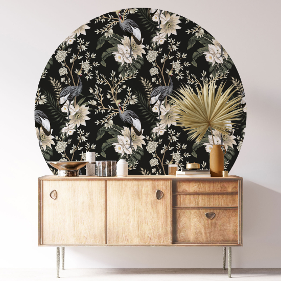 Vinilo Adhesivo Decorativo Redondo - Flores Pájaros