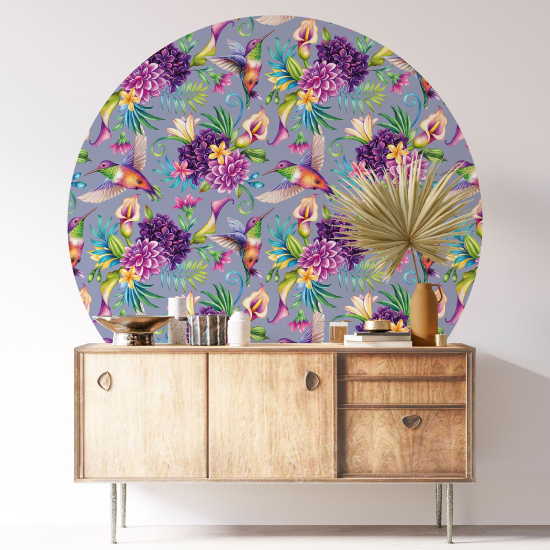 Vinilo Adhesivo Decorativo Redondo - Flores Pájaros