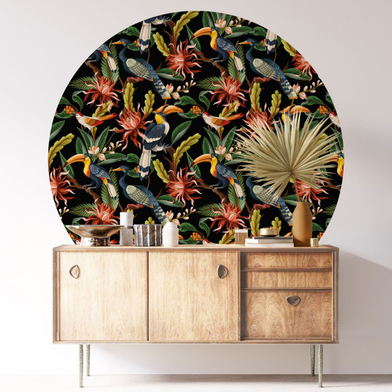 Vinilo Adhesivo Decorativo Redondo - Flores Pájaros