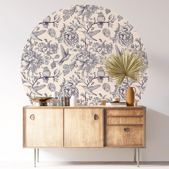 Vinilo Adhesivo Decorativo Redondo - Flores Pájaros