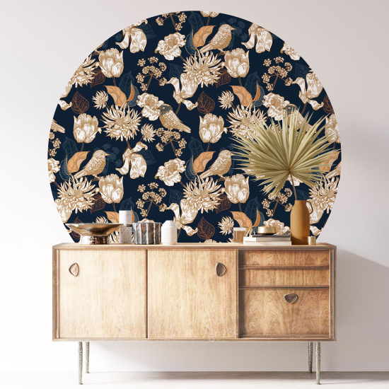 Vinilo Adhesivo Decorativo Redondo - Flores Pájaros